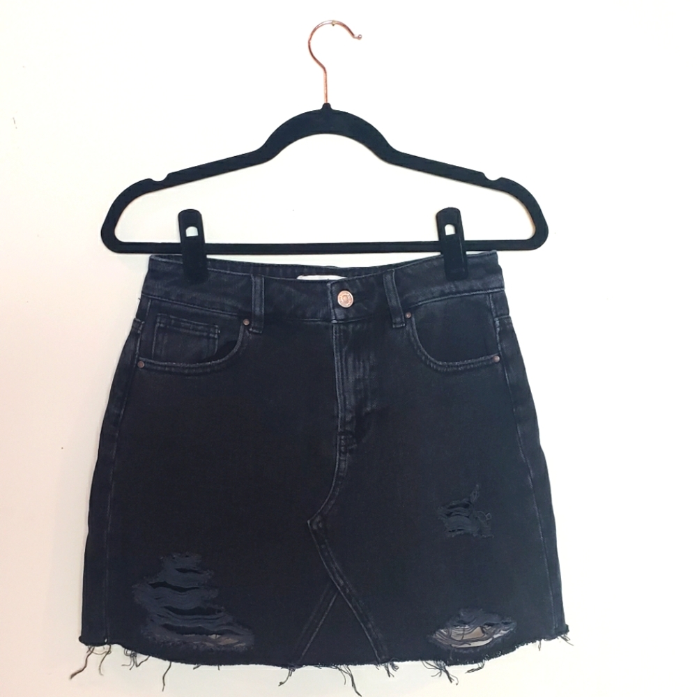 Pacsun Distressed Black Denim Mini Skirt